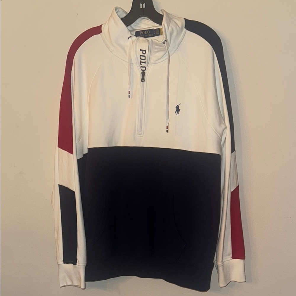Polo by Ralph Lauren Men’s White Navy Red Colorblock Half-Zip Pullover